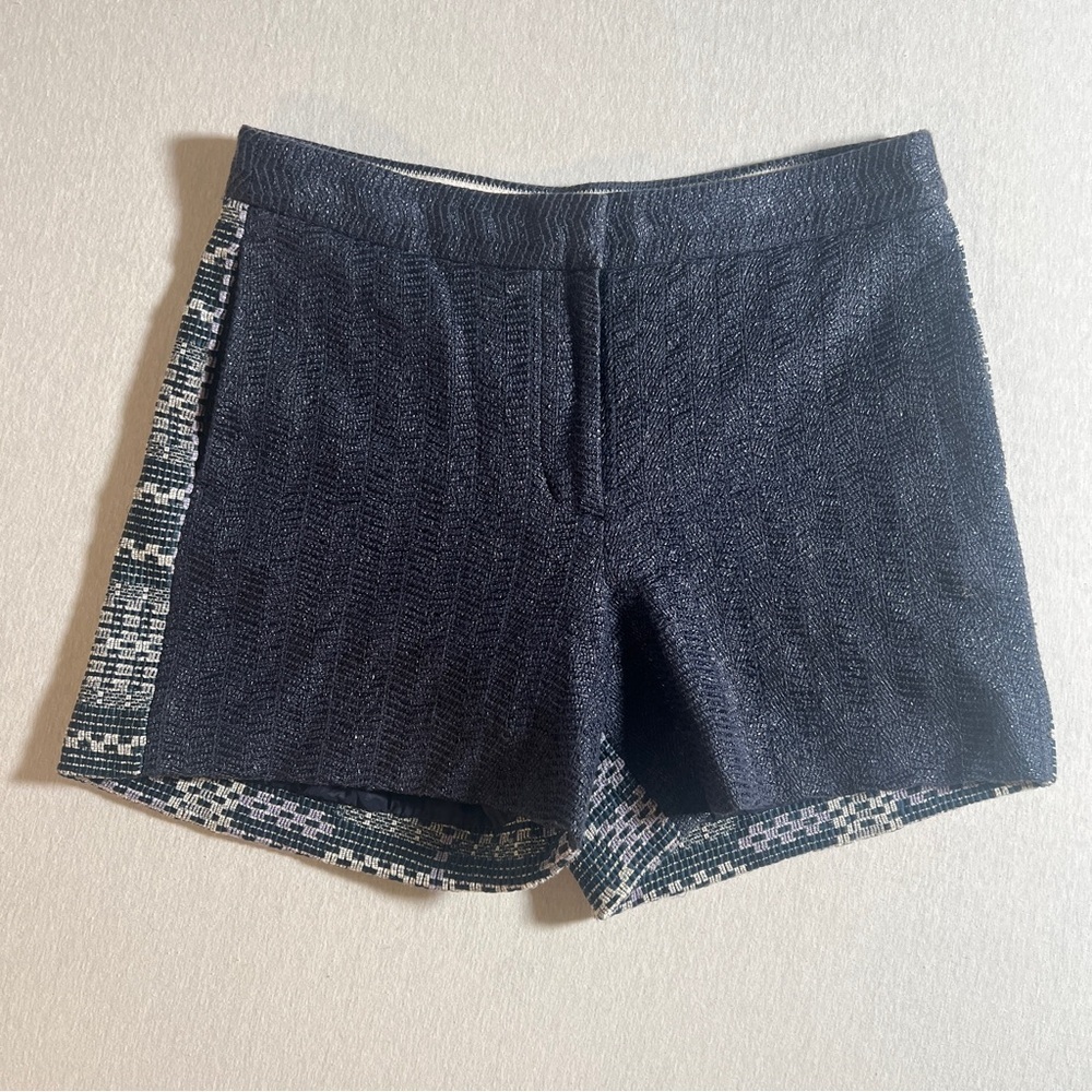 RARE J Crew Woven Navy Blue Geometric Shorts w/ Purple Patterned Back Size 6